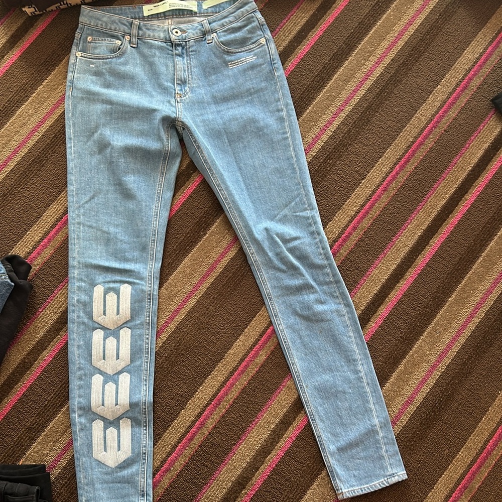 Off-White Light Blue Jeans with White Logo